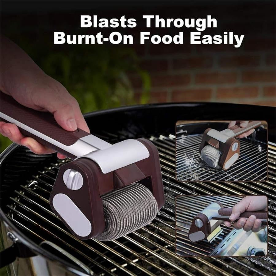 350RPM Electric Roller Grill Brush with Replaceable Brush Head Stainless Steel Grill Cleaner Rechargeable Barbecue Cleaner Tools