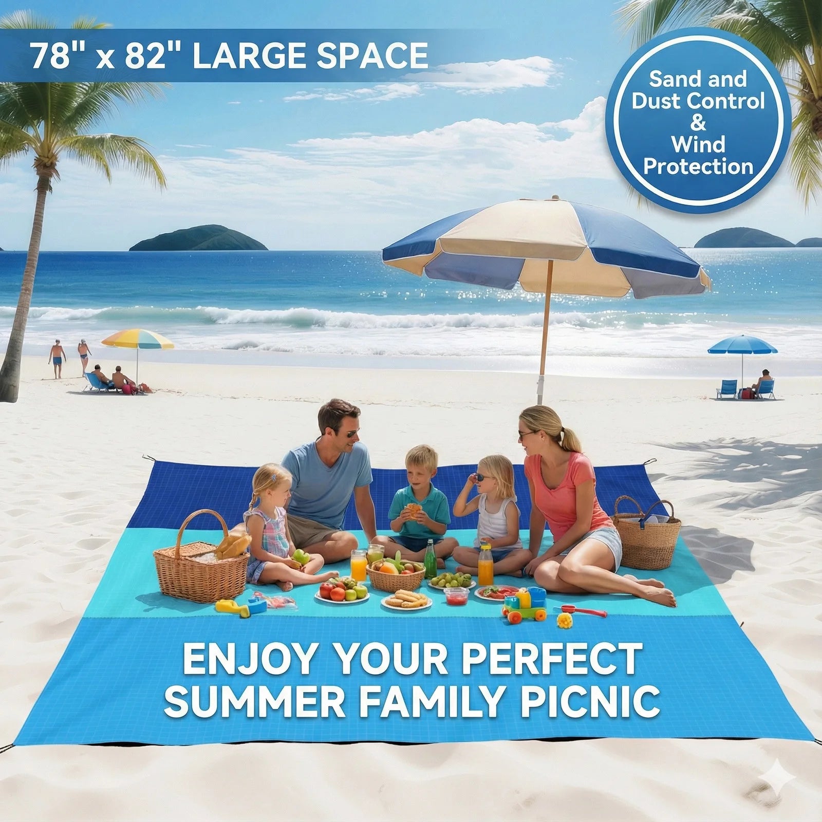 Oversized Lightweight Beach Blanket Sand Free Waterproof Picnic Mat for 2-8 Adults | Large Portable Outdoor Camping Travel Rug