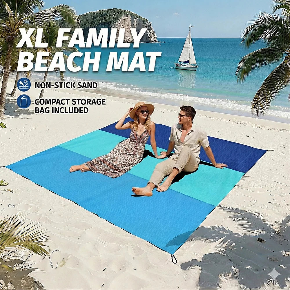 Oversized Lightweight Beach Blanket Sand Free Waterproof Picnic Mat for 2-8 Adults | Large Portable Outdoor Camping Travel Rug