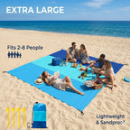 Oversized Lightweight Beach Blanket Sand Free Waterproof Picnic Mat for 2-8 Adults | Large Portable Outdoor Camping Travel Rug